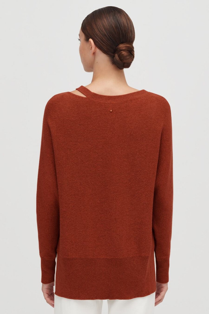 Cuyana Recycled Cashmere Split-Neck Trøjer Dame Mørkeorange | FMU3112SI