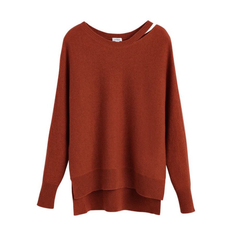 Cuyana Recycled Cashmere Split-Neck Trøjer Dame Mørkeorange | FMU3112SI