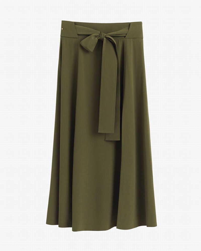 Cuyana Silk Belted Midi Nederdel Dame Mørkegrøn | LPL1413VY