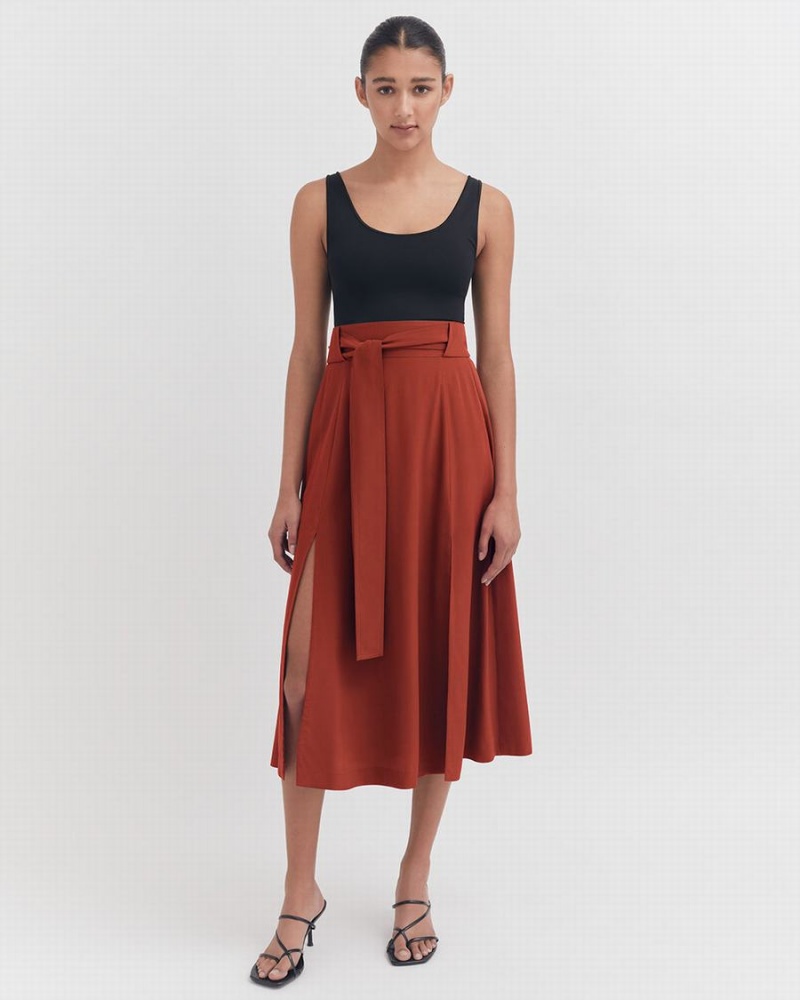 Cuyana Silk Belted Midi Nederdel Dame Rød | BFN7156GH