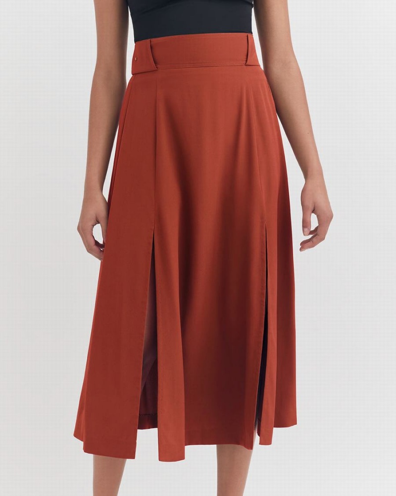 Cuyana Silk Belted Midi Nederdel Dame Rød | BFN7156GH