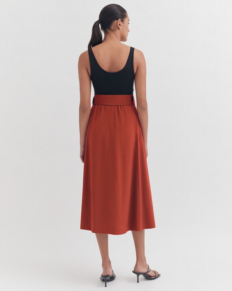 Cuyana Silk Belted Midi Nederdel Dame Rød | BFN7156GH