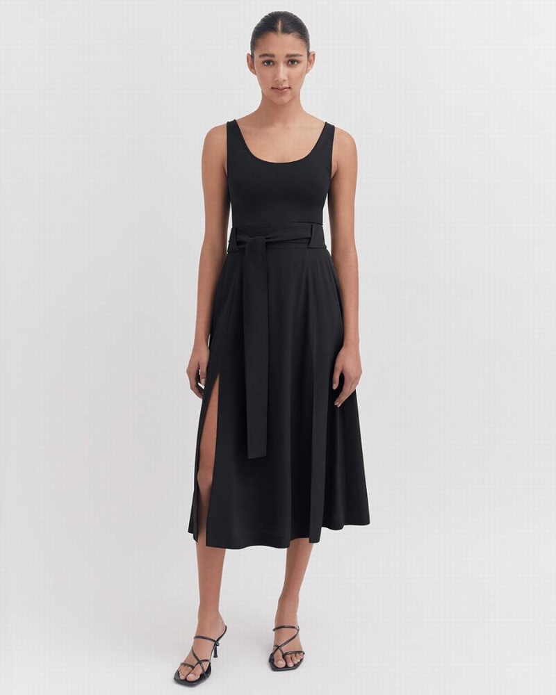 Cuyana Silk Belted Midi Nederdel Dame Sort | NTQ3896GU