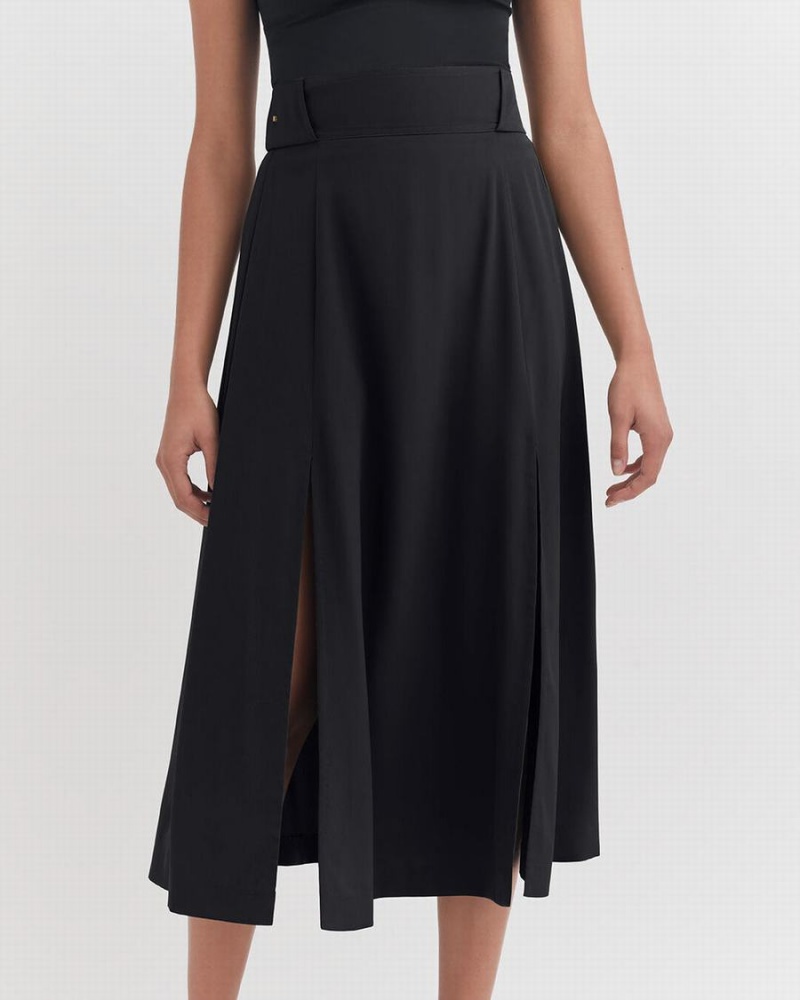 Cuyana Silk Belted Midi Nederdel Dame Sort | NTQ3896GU