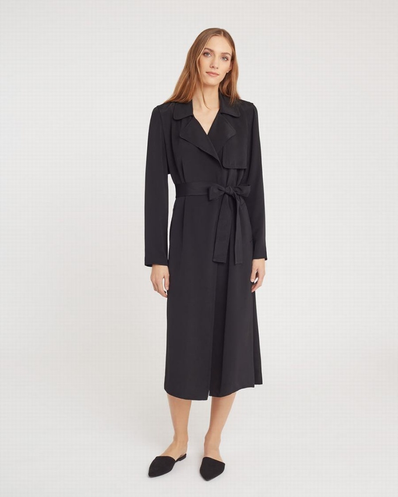 Cuyana Silk Classic Trench Vindjakke Dame Sort | FIU4911SB