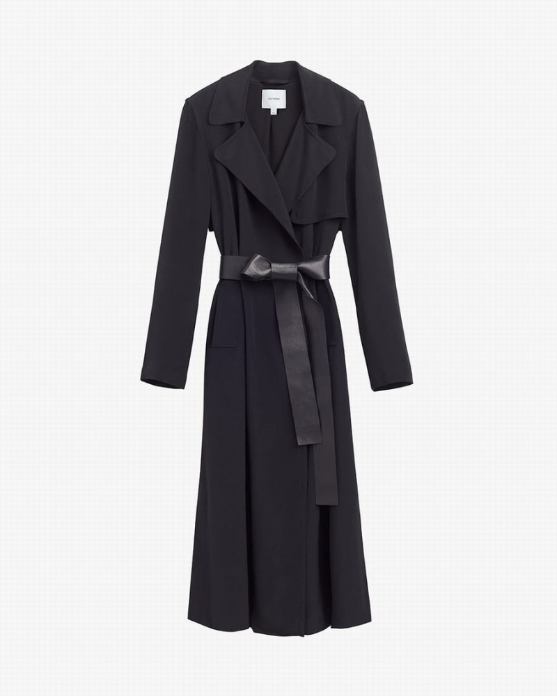 Cuyana Silk Classic Trench Vindjakke Dame Sort | FIU4911SB