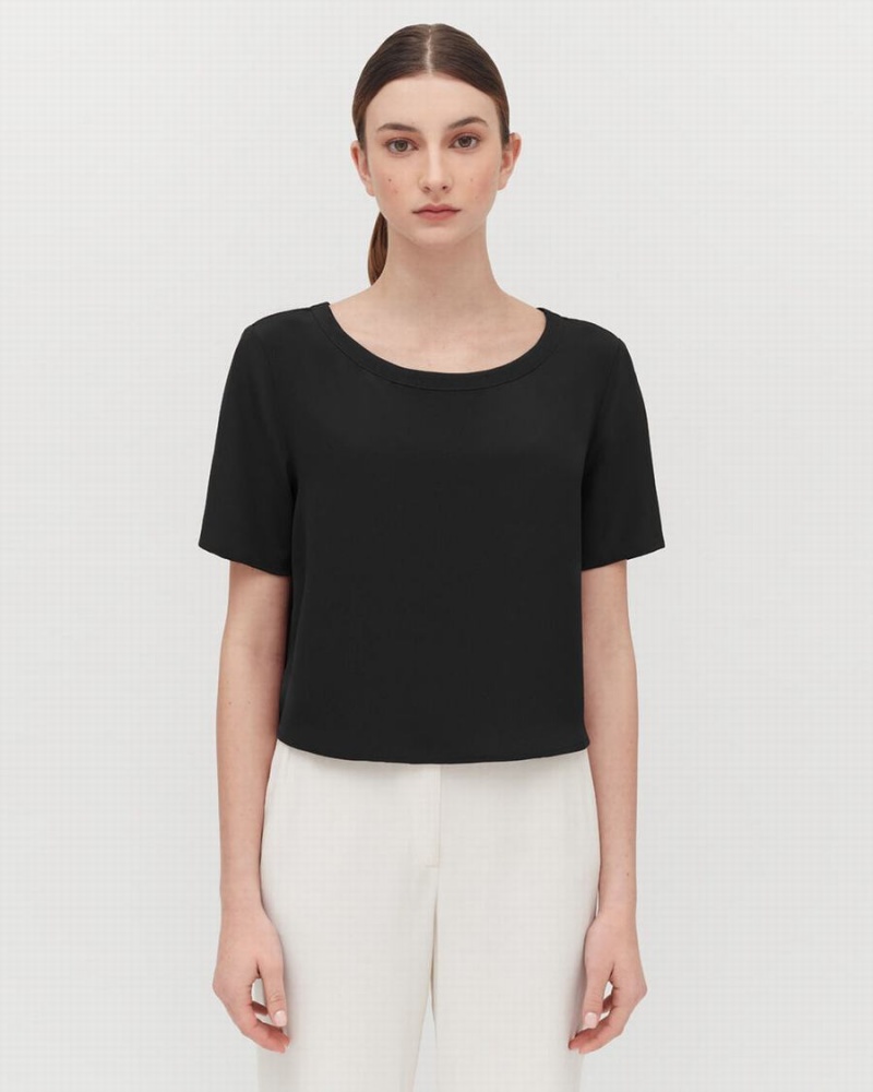 Cuyana Silk Cropped Crewneck Tee T Shirts Dame Sort | QJA1444JB