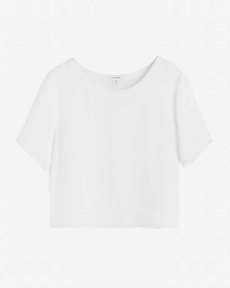 Cuyana Silk Cropped Crewneck Tee T Shirts Dame Hvide | OUR4267JX