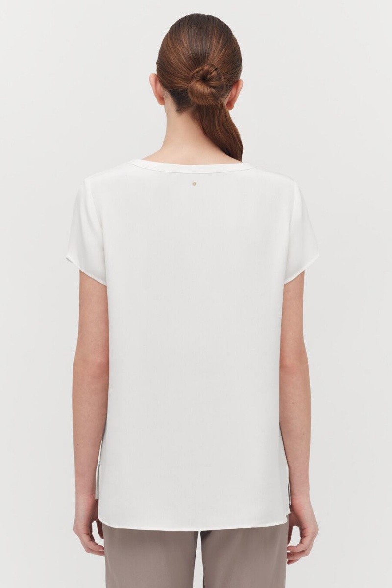 Cuyana Silk High-Low Tee T Shirts Dame Hvide | SCB4210XU