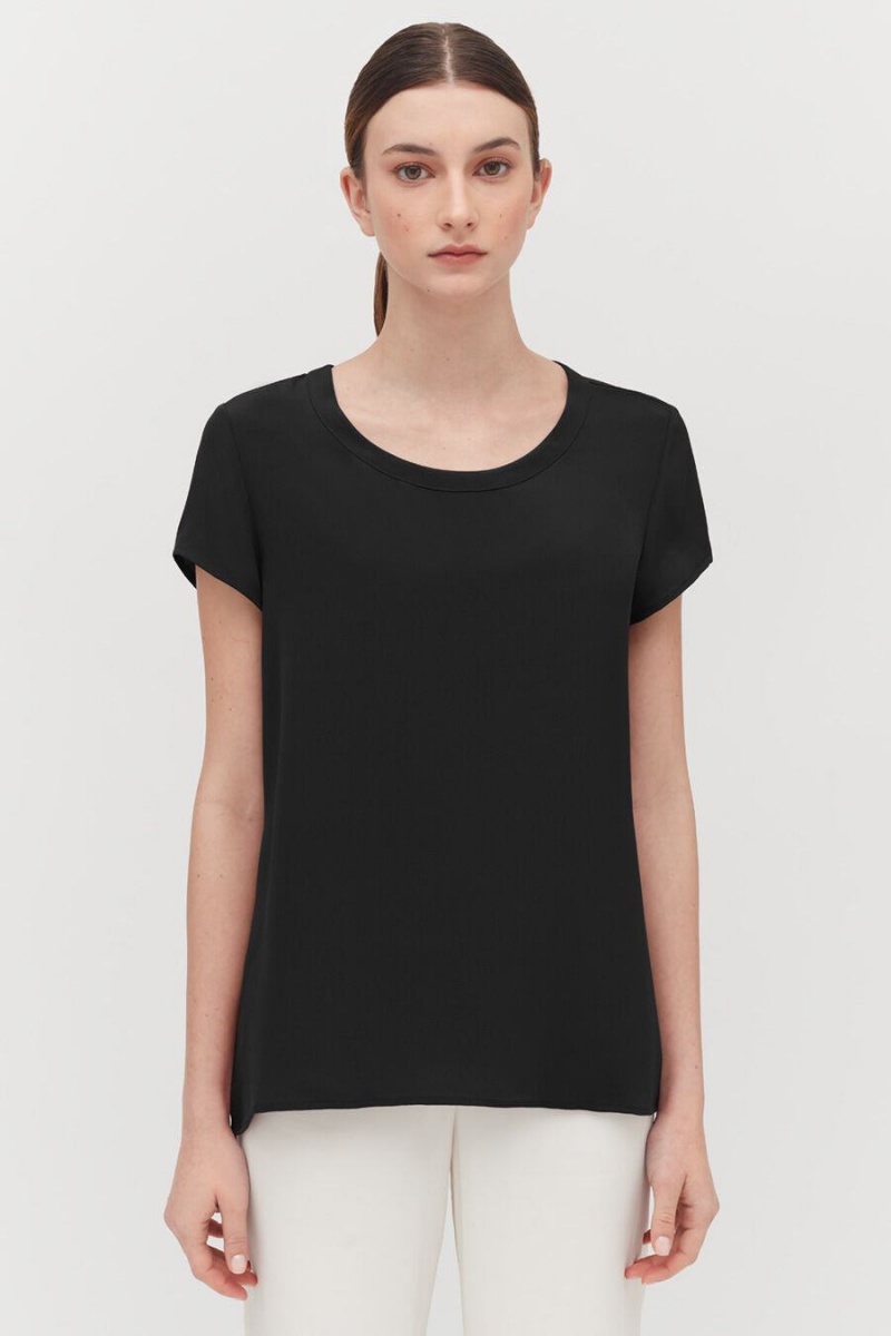 Cuyana Silk High-Low Tee T Shirts Dame Sort | ZNH1160EQ