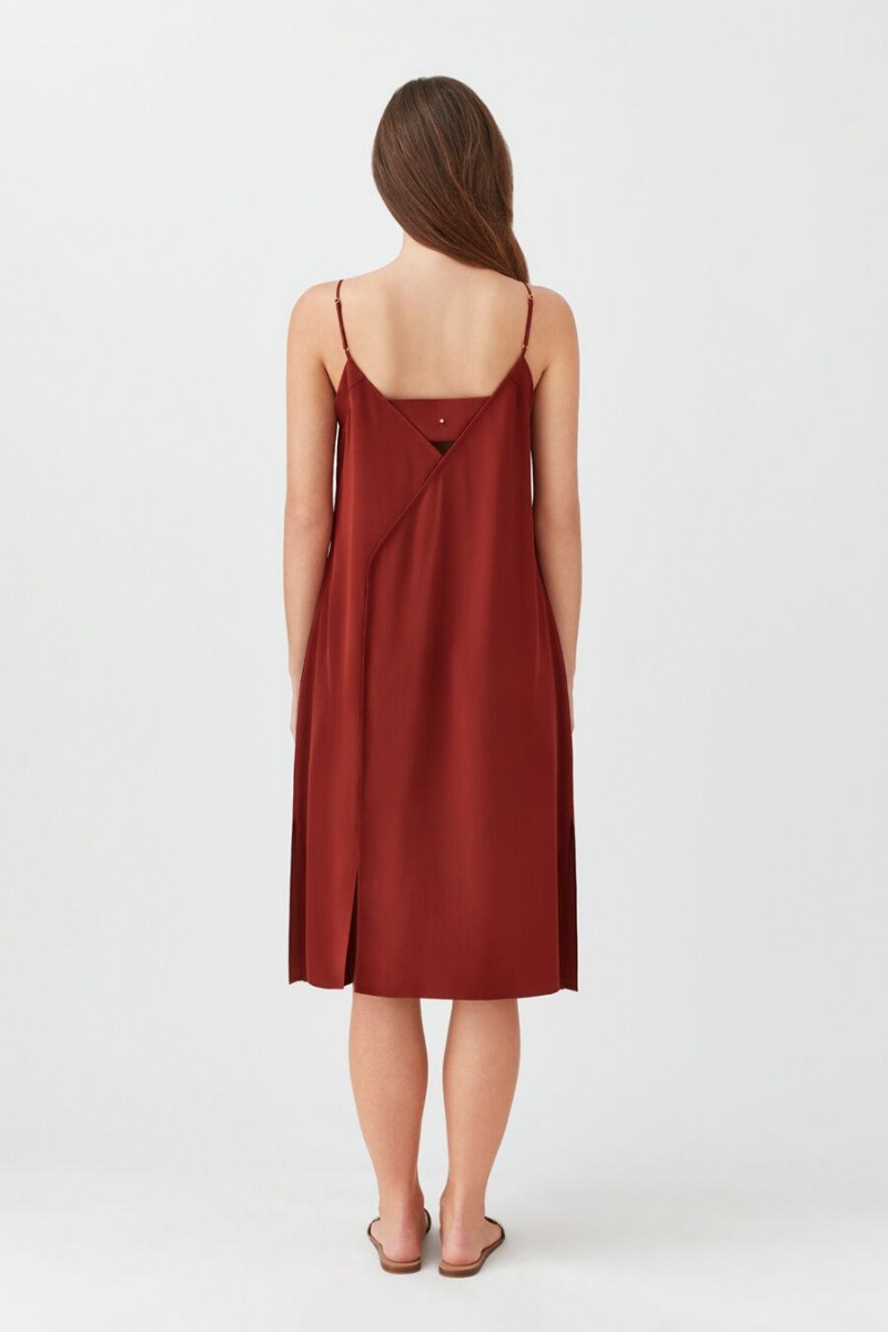 Cuyana Silk Slip Kjole Dame Mørkerød | QOZ1528FP