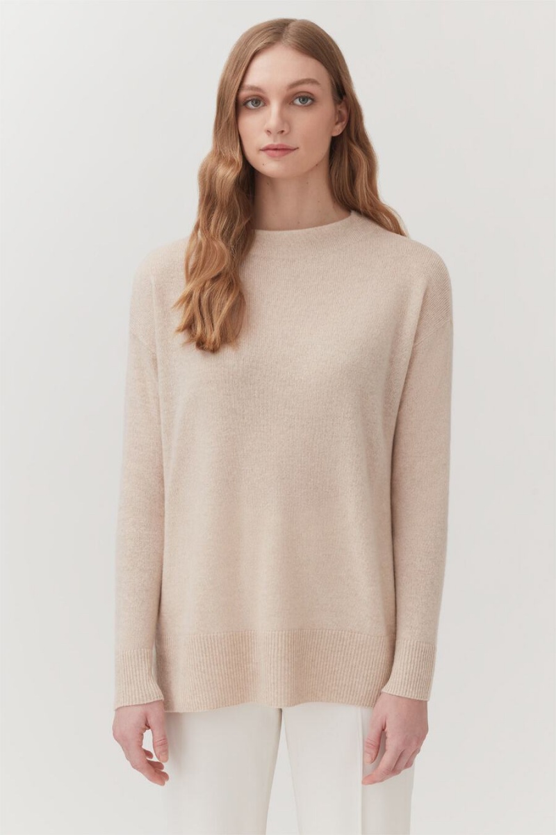 Cuyana Single-Origin Cashmere Funnel Neck Trøjer Dame Beige | FUB501KP