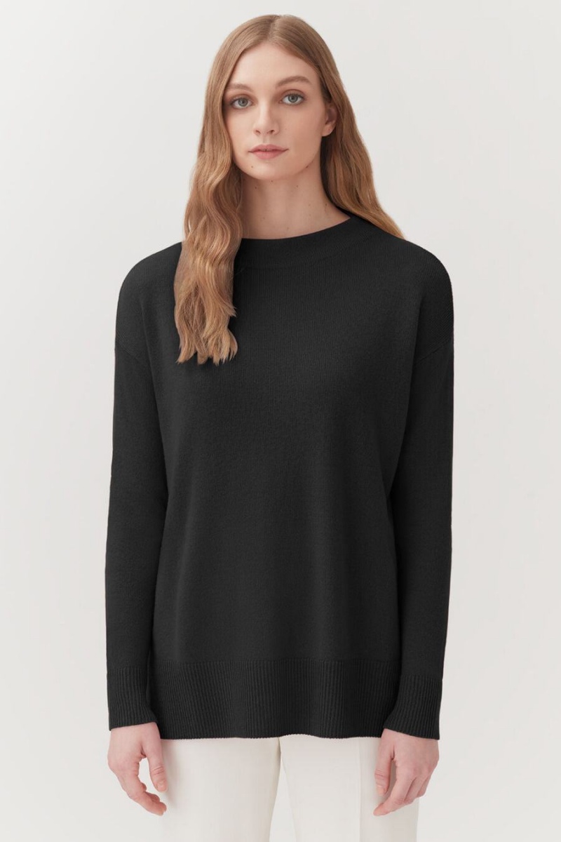 Cuyana Single-Origin Cashmere Funnel Neck Trøjer Dame Sort | YUQ5659CG