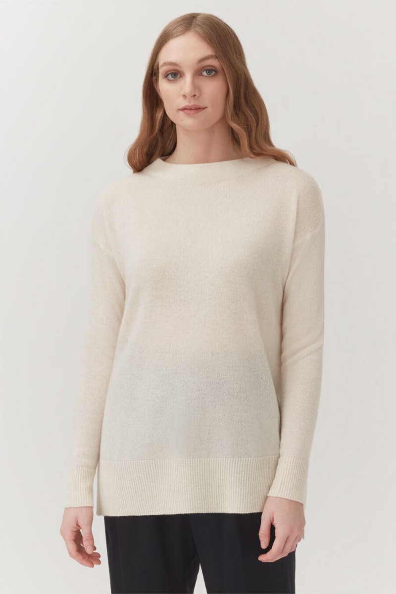 Cuyana Single-Origin Cashmere Funnel Neck Trøjer Dame Hvide | OOT5784EU