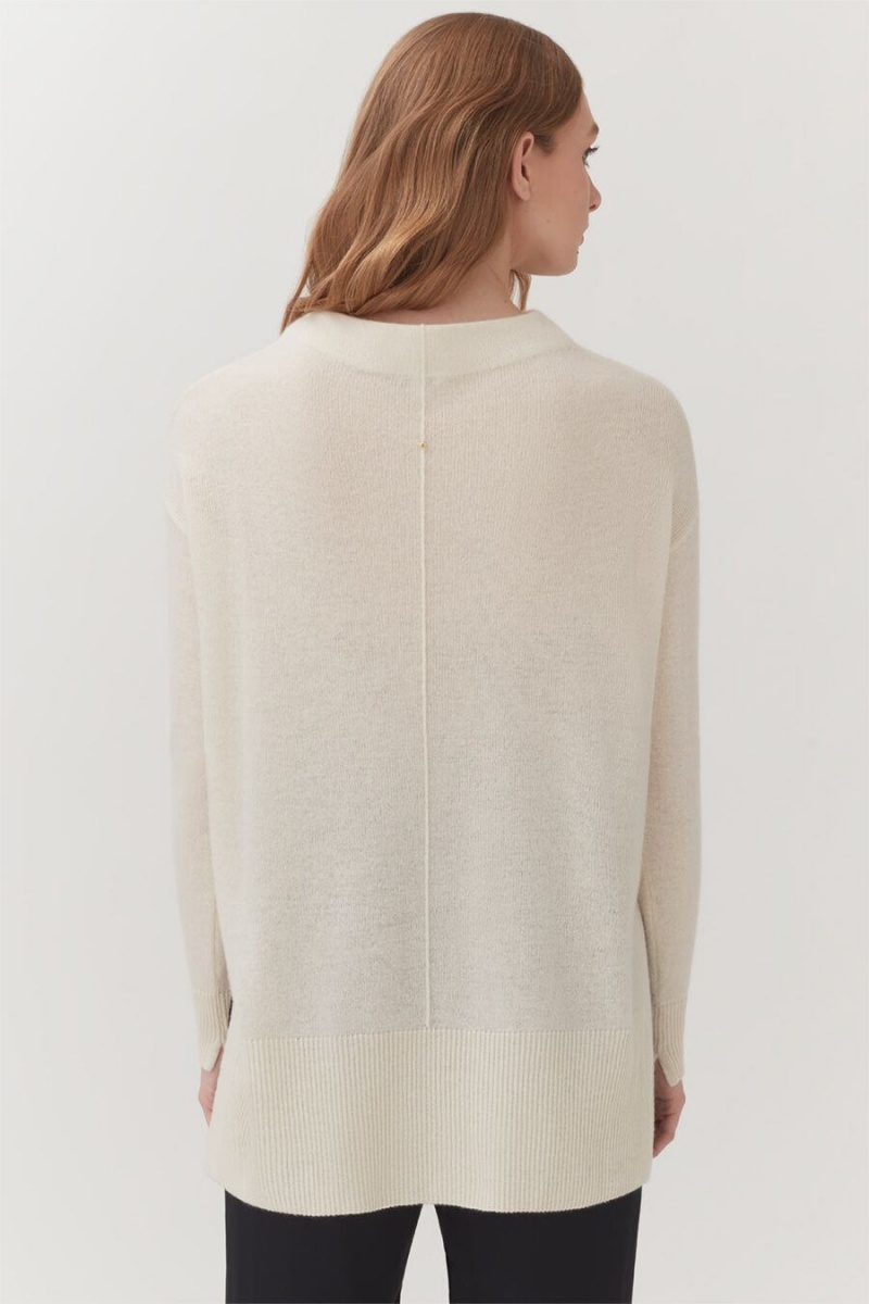 Cuyana Single-Origin Cashmere Funnel Neck Trøjer Dame Hvide | OOT5784EU