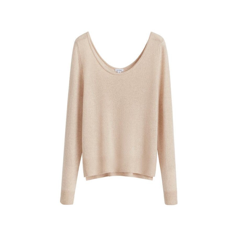 Cuyana Single-Origin Cashmere Scoop Neck Trøjer Dame Beige | MTF9294AT