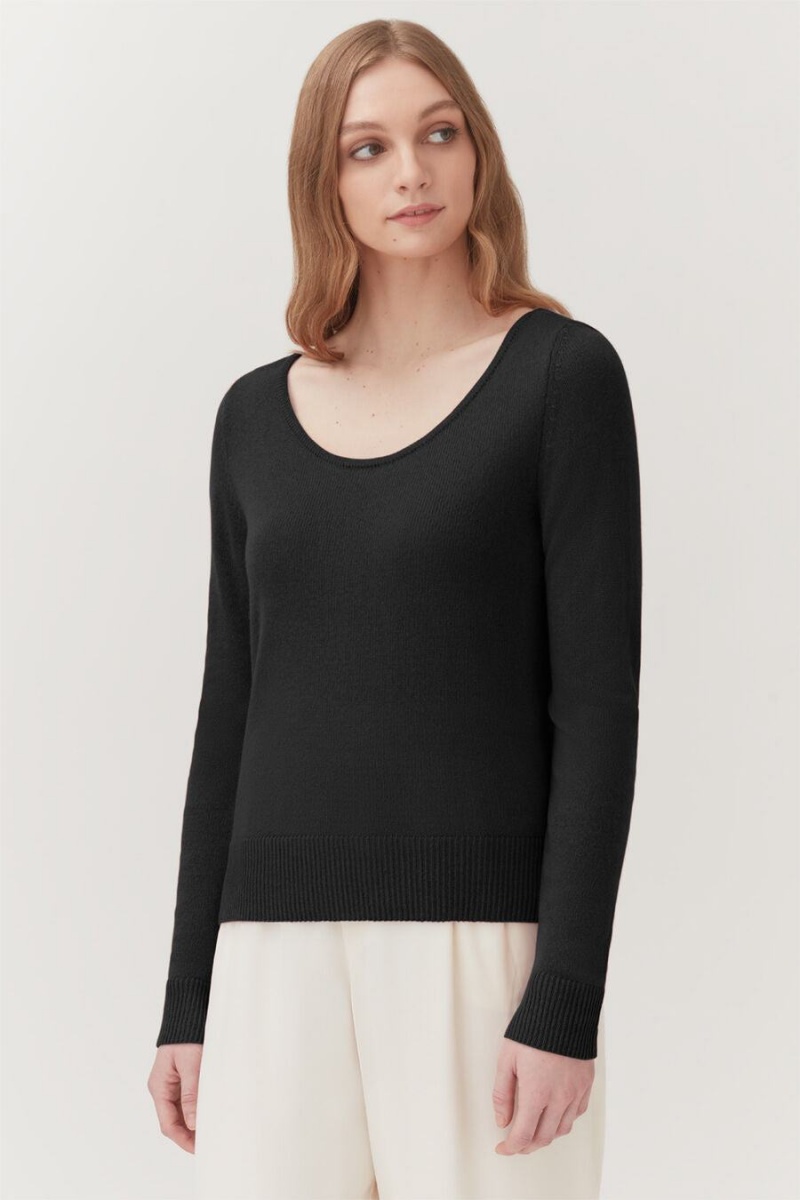 Cuyana Single-Origin Cashmere Scoop Neck Trøjer Dame Sort | DGW2623VV