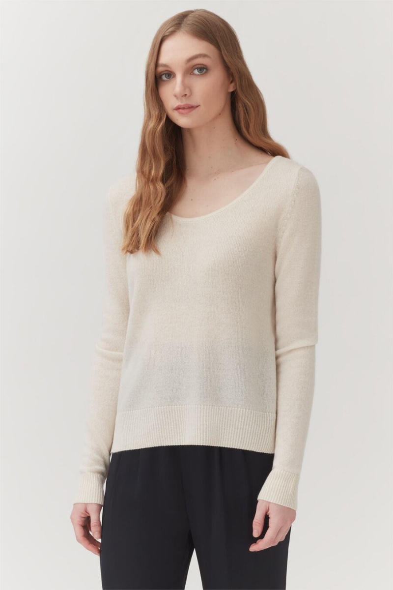 Cuyana Single-Origin Cashmere Scoop Neck Trøjer Dame Hvide | BXI5926VT