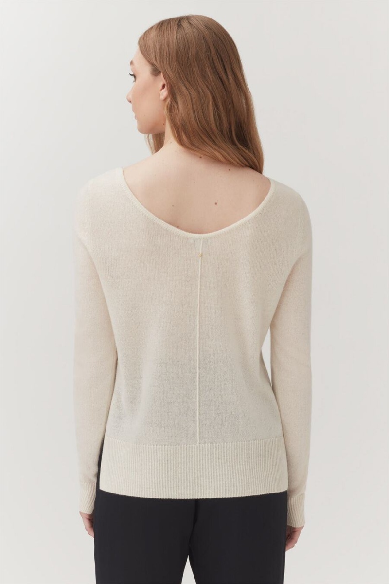 Cuyana Single-Origin Cashmere Scoop Neck Trøjer Dame Hvide | BXI5926VT