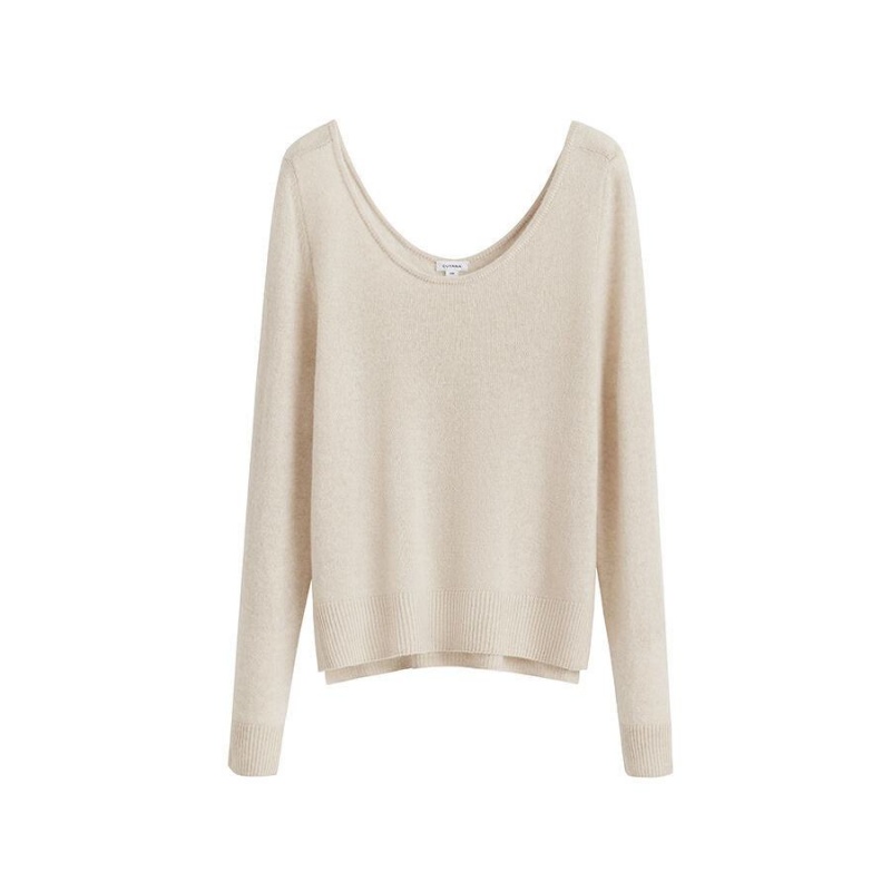 Cuyana Single-Origin Cashmere Scoop Neck Trøjer Dame Hvide | BXI5926VT