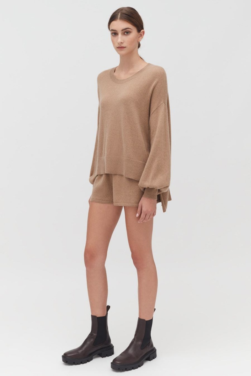 Cuyana Single-Origin Cashmere Shorts Dame Brune | FIH7456DK