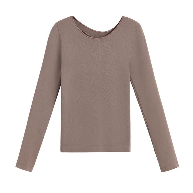 Cuyana Stretch Long Sleeve Tee T Shirts Dame Lysebrune | KCB7265BA