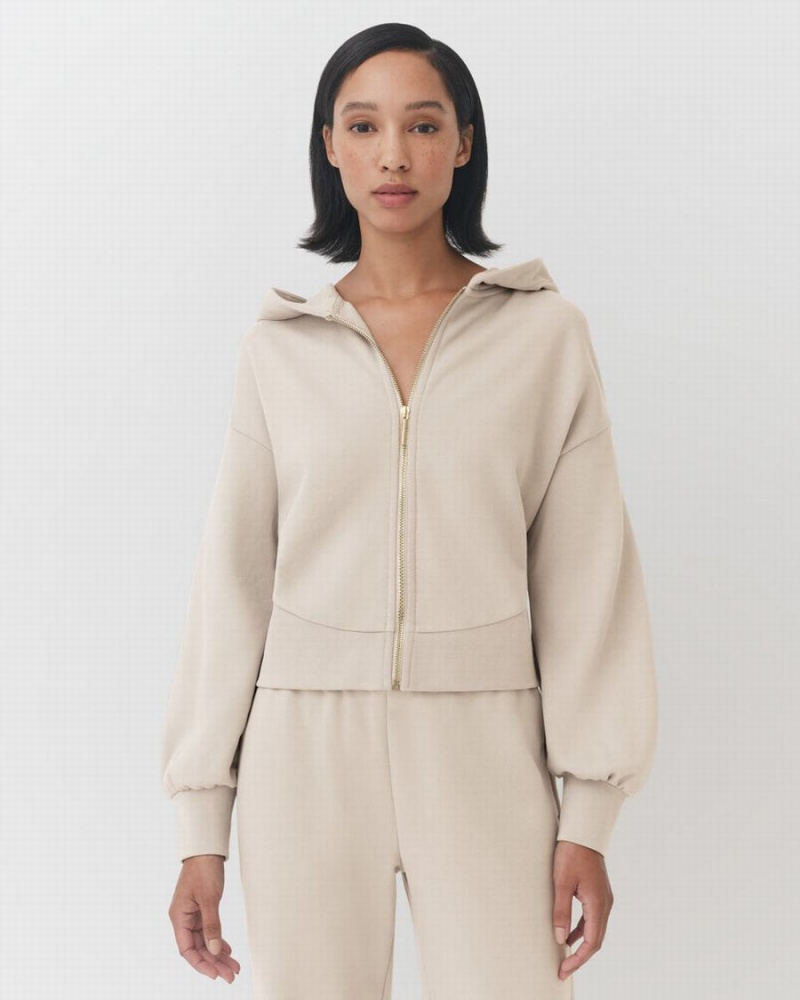 Cuyana Terry Zip Front Hættetrøje Dame Hvide Hvide | JHZ7789LO