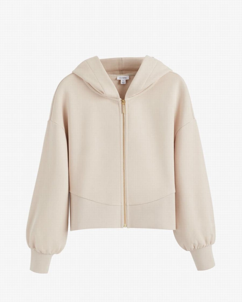 Cuyana Terry Zip Front Hættetrøje Dame Hvide Hvide | JHZ7789LO