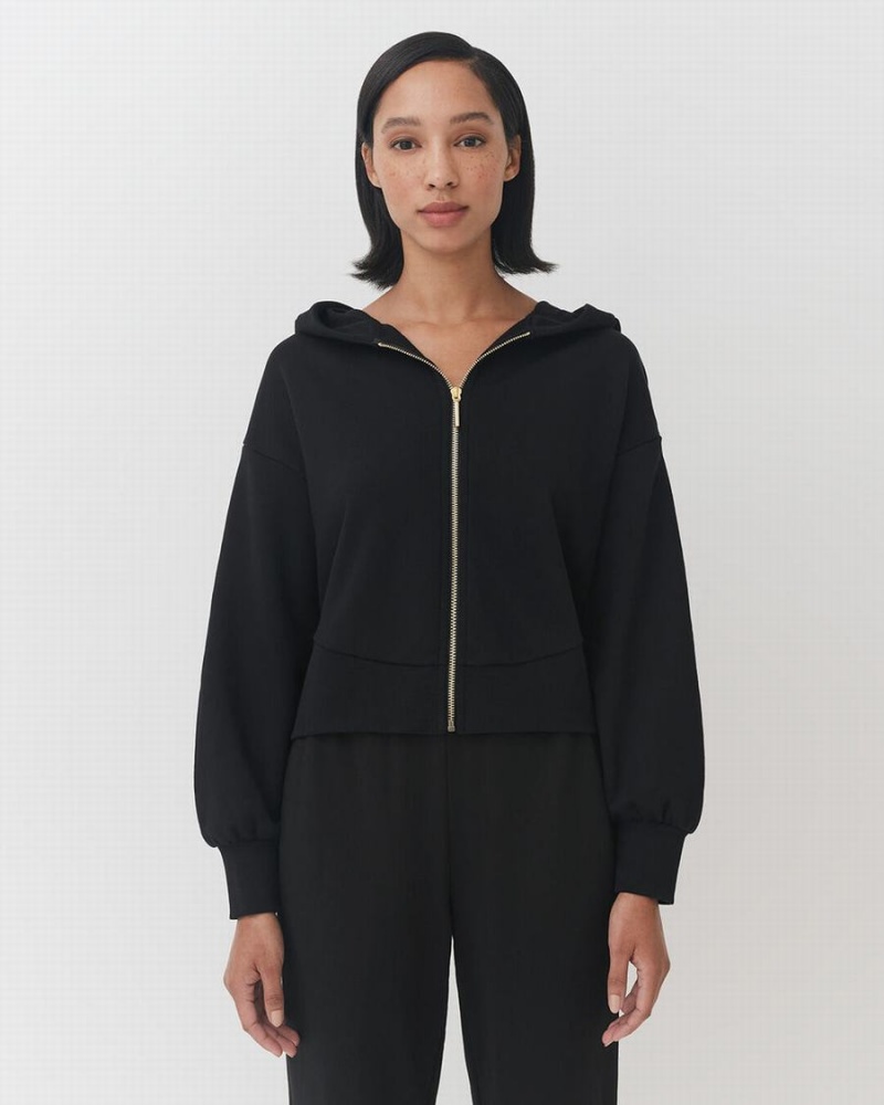 Cuyana Terry Zip Front Hættetrøje Dame Sort | TDG937JI