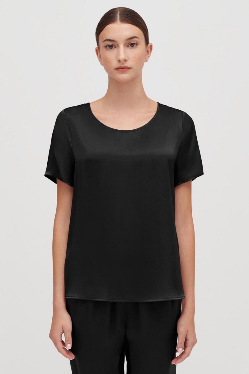 Cuyana Washable Charmeuse High-Low Top T Shirts Dame Sort | IRW3630YN