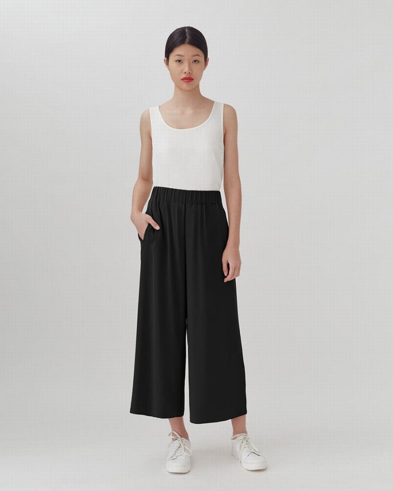 Cuyana Washable Silk Brede-Leg Cropped Bukser Dame Sort | TQX8593XP