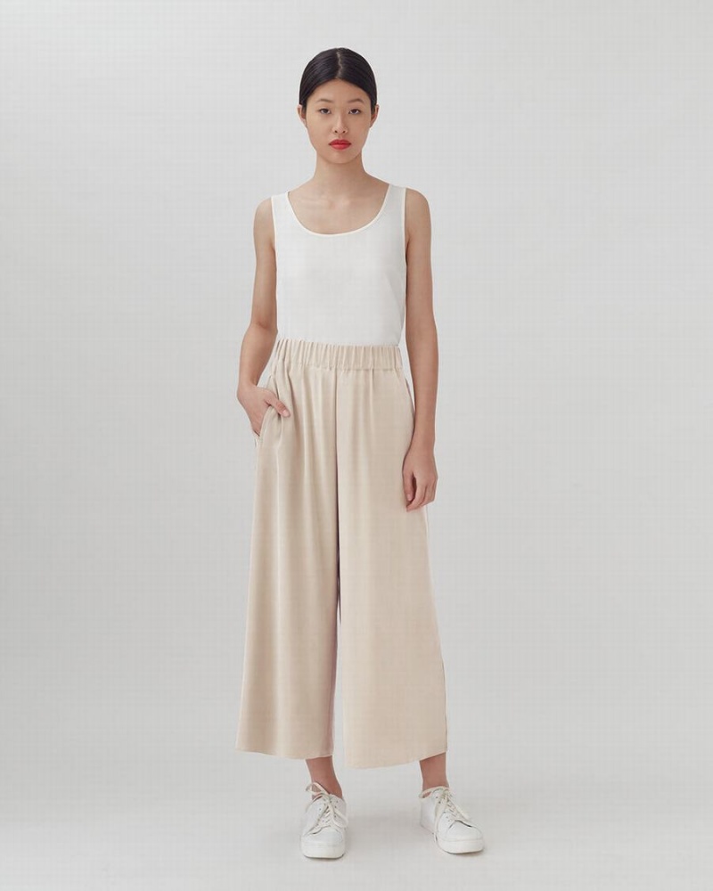 Cuyana Washable Silk Brede-Leg Cropped Bukser Dame Brune | TTQ7289SS