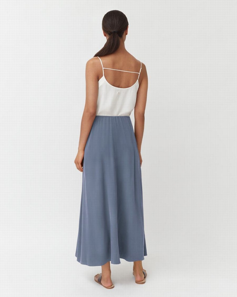 Cuyana Washable Silk Maxi Nederdel Dame Blå | MAD7943YL